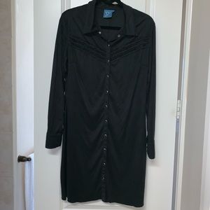 Western black microsuede pearl snap shirt dress. M